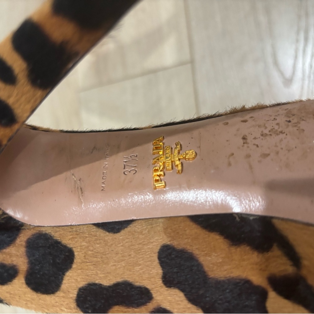 Prada Tan and Black Leopard Print Heels - Picture 6 of 7